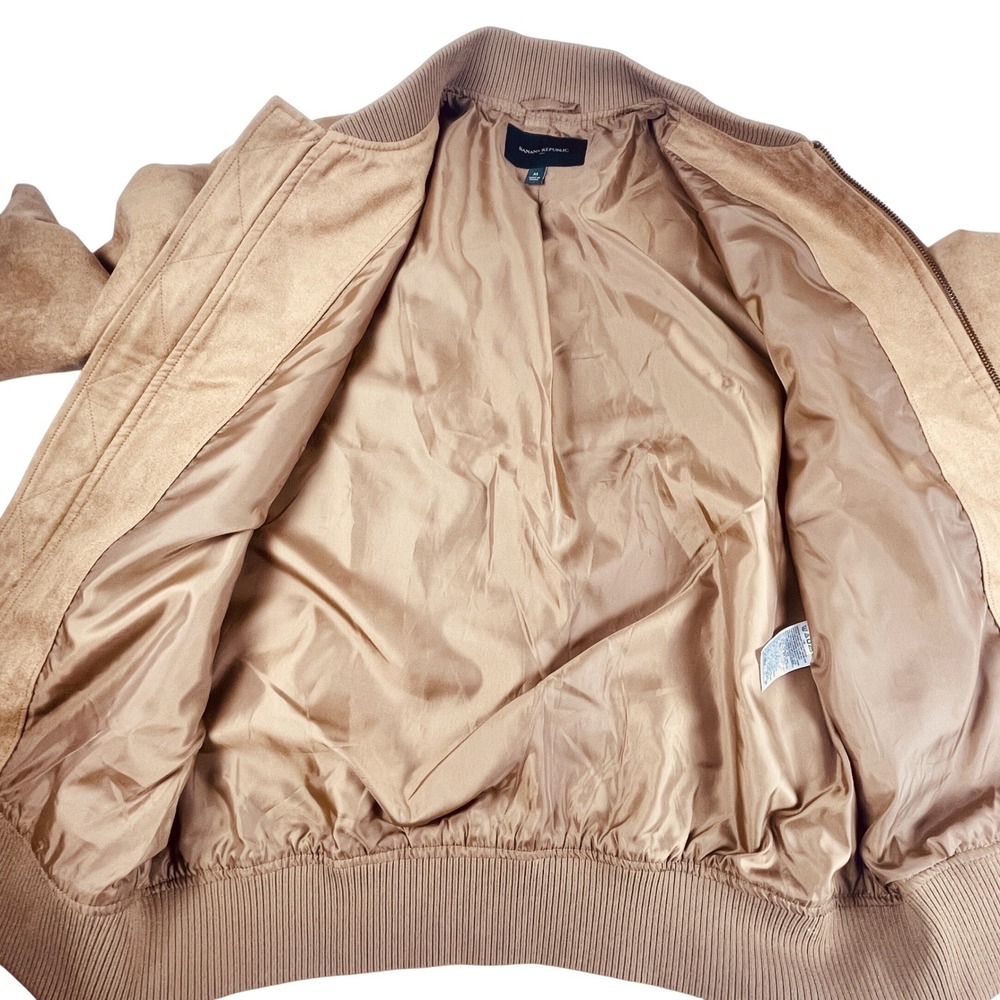 Banana Republic Bomber Jacket Mens M Brown Dark Acorn Vegan Suede 405308-00 - Picture 5 of 10